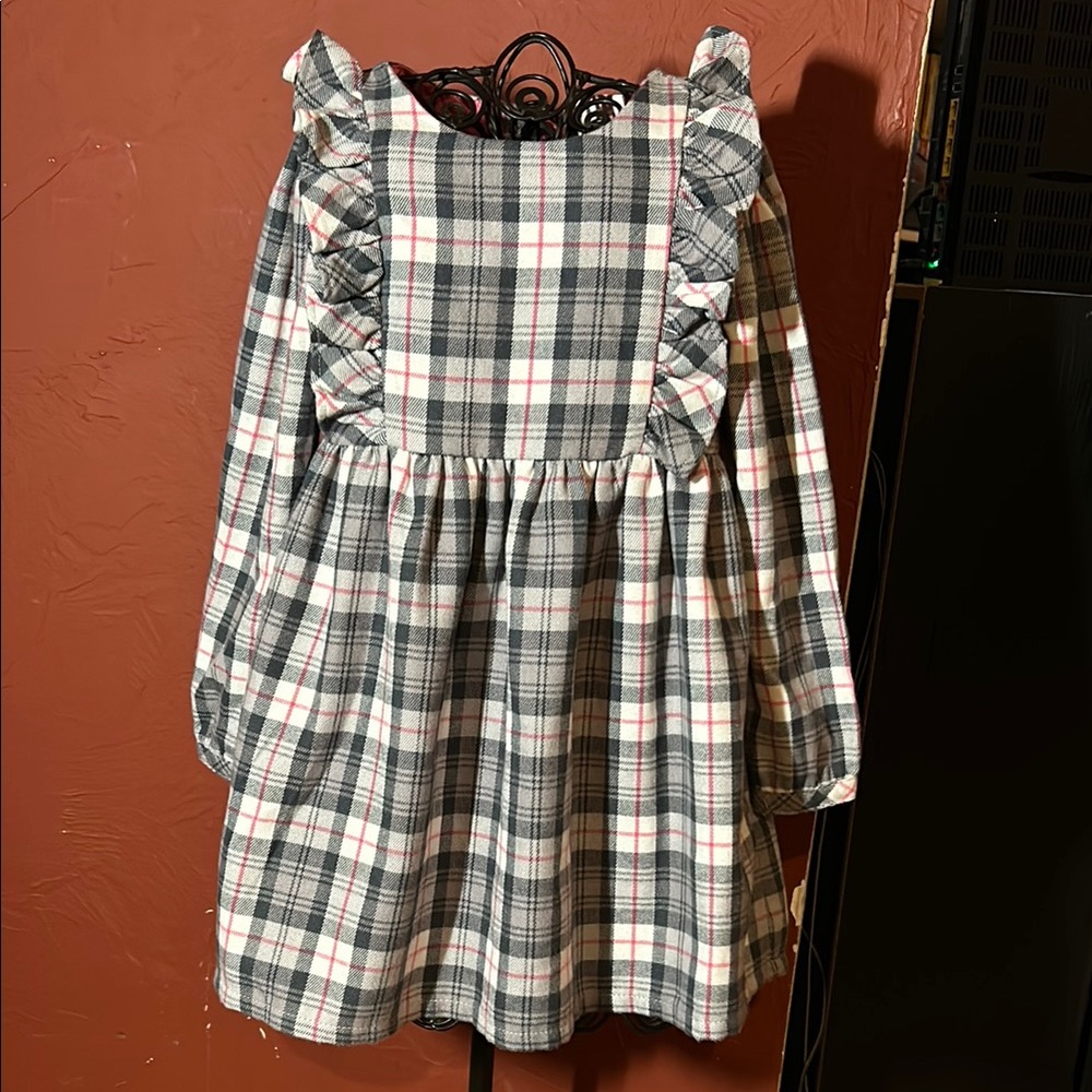 Lulurain girls 3T Plaid Ruffle Long Sleeve lined Dress